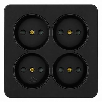 Розетка 4-местная б/з открытой установки, квадрат, STEKKER, 250В, 10А, IP20, серия София, черный матовый, MST10-14S-05, 49508
