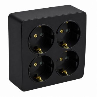 Розетка 4-местная с/з открытой установки, квадрат, STEKKER, 250В, 16А, IP20, серия София, черный матовый, MST16-14S-05, 49510