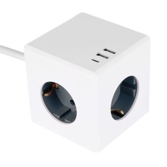 Удлинитель 3-местный с/з, 3x1мм2, 1.5м, 250В, 16А, 2USB+1С, 5V 3,1А, серия Comfort, белый, STEKKER HM10-41-01, 49571