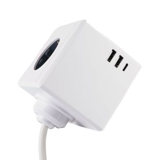 Удлинитель 3-местный с/з, 3x1мм2, 1.5м, 250В, 16А, 2USB+1С, 5V 3,1А, серия Comfort, белый, STEKKER HM10-41-01, 49571