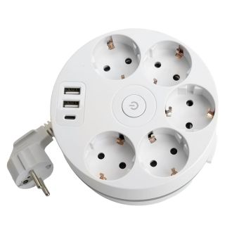Удлинитель 5-местный с/з, 3x1мм2, 2.5м, 250В, 16А, 2USB+С 5V 3,1А, серия Comfort, белый, STEKKER HM10-51-01, 49591