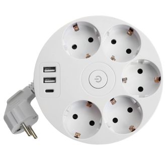 Удлинитель 5-местный с/з, 3x1мм2, 2.5м, 250В, 16А, 2USB+С 5V 3,1А, серия Comfort, белый, STEKKER HM10-51-01, 49591