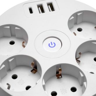Удлинитель 5-местный с/з, 3x1мм2, 2.5м, 250В, 16А, 2USB+С 5V 3,1А, серия Comfort, белый, STEKKER HM10-51-01, 49591
