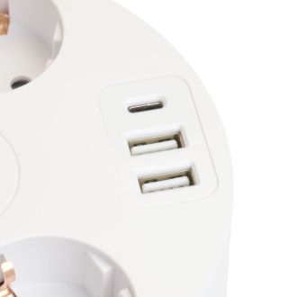 Удлинитель 5-местный с/з, 3x1мм2, 2.5м, 250В, 16А, 2USB+С 5V 3,1А, серия Comfort, белый, STEKKER HM10-51-01, 49591