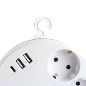 Удлинитель 5-местный с/з, 3x1мм2, 2.5м, 250В, 16А, 2USB+С 5V 3,1А, серия Comfort, белый, STEKKER HM10-51-01, 49591