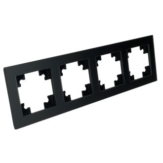 Рамка 4-местная, стекло, STEKKER GFR00-7004-05М, серия Катрин, черный матовый, 49603