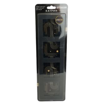 Рамка 4-местная, стекло, STEKKER GFR00-7004-05М, серия Катрин, черный матовый, 49603