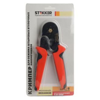 Кримпер STEKKER CTLS006-250 для обжима штыревых втулочных наконечников 0,25-6мм2, 6 сегментов, красный, черный, 49612