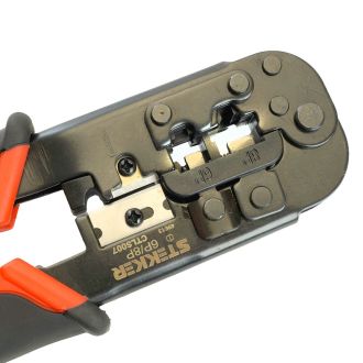 Кримпер STEKKER CTLS007 для обжима RJ разъемов RJ-45 (8P8C), RJ-12 (6P6C) и RJ-11 (6P4C и 6P2C), черный, красный, 49613