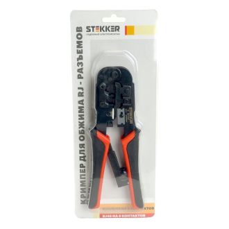 Кримпер STEKKER CTLS007 для обжима RJ разъемов RJ-45 (8P8C), RJ-12 (6P6C) и RJ-11 (6P4C и 6P2C), черный, красный, 49613