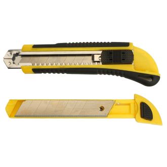 Нож строительно-монтажный Stekker, серии KMU с сегмент.лезвием (5 дополнительных), 18 мм, желтый/черный, STEKKER KMU-1, 49619