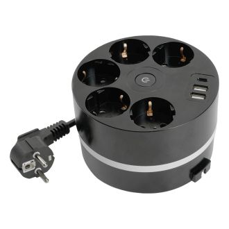 Удлинитель 5-местный с/з, 3x1мм2, 2.5м, 250В, 16А, 2USB+С 5V 3,1А, серия Comfort, черный, STEKKER HM10-51-01, 49656