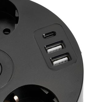 Удлинитель 5-местный с/з, 3x1мм2, 2.5м, 250В, 16А, 2USB+С 5V 3,1А, серия Comfort, черный, STEKKER HM10-51-01, 49656