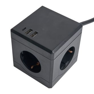 Удлинитель 3-местный с/з, 3x1мм2, 1.5м, 250В, 16А, 2USB+1С, 5V 3,1А, серия Comfort, черный, STEKKER HM10-41-01, 49657
