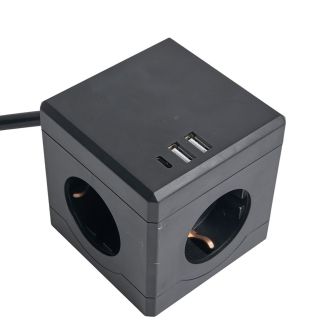 Удлинитель 3-местный с/з, 3x1мм2, 1.5м, 250В, 16А, 2USB+1С, 5V 3,1А, серия Comfort, черный, STEKKER HM10-41-01, 49657