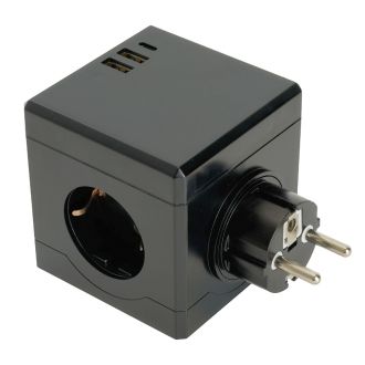 Разветвитель сетевой 3-местный с/з STEKKER ADP16-33-22, 250V, 16A, ABS пластик, черный, 49658