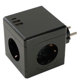 Разветвитель сетевой 3-местный с/з STEKKER ADP16-33-22, 250V, 16A, ABS пластик, черный, 49658