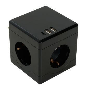 Разветвитель сетевой 3-местный с/з STEKKER ADP16-33-22, 250V, 16A, ABS пластик, черный, 49658