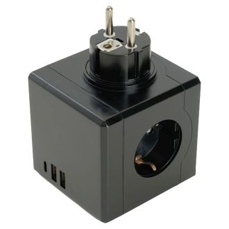 Разветвитель сетевой 3-местный с/з STEKKER ADP16-33-22, 250V, 16A, ABS пластик, черный, 49658
