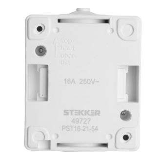 Розетка 1-местная с крышкой с/з STEKKER, PST26-11-54, пластик АВS, 250В, 16А, IP54, белый/серый, 49727