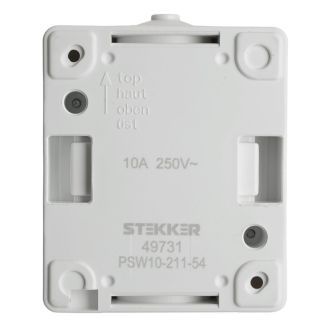Выключатель 1-клавишный STEKKER, PSW10-211-54, открытой установки, 250В, 10А, IP54, белый/серый, 49731