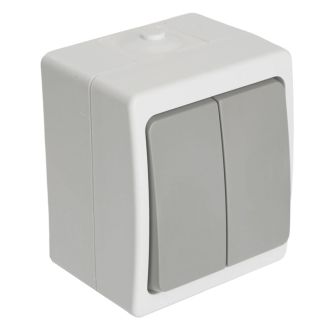 Выключатель 2-клавишный, STEKKER, PSW10-221-54, открытой установки, 250В, 10А, IP54, белый/серый, 49733