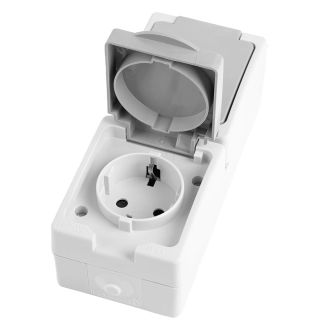 Розетка 2-местная с крышкой с/з STEKKER PST16-22-54V, пластик АВS, 250В, 16А, IP54, белый/серый, 49737