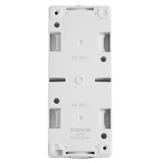 Розетка 2-местная с крышкой с/з STEKKER PST16-22-54V, пластик АВS, 250В, 16А, IP54, белый/серый, 49737