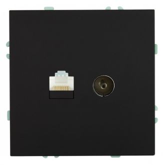 Розетка TV + компьютерная RJ-45 (механизм), STEKKER, RST00-5106-05, серия Эмили, черный уголь, soft touch, 49846