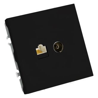 Розетка TV + компьютерная RJ-45 (механизм), STEKKER, RST00-5106-05, серия Эмили, черный уголь, soft touch, 49846