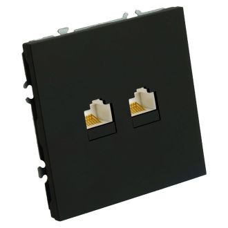 Розетка компьютерная 2-местная RJ-45 (механизм), STEKKER, серия Эмили, RST00-5111-05, черный уголь, soft touch, 49848