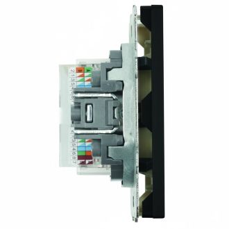 Розетка компьютерная 2-местная RJ-45 (механизм), STEKKER, серия Эмили, RST00-5111-05, черный уголь, soft touch, 49848