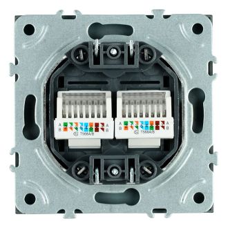 Розетка компьютерная 2-местная RJ-45 (механизм), STEKKER, серия Эмили, RST00-5111-05, черный уголь, soft touch, 49848