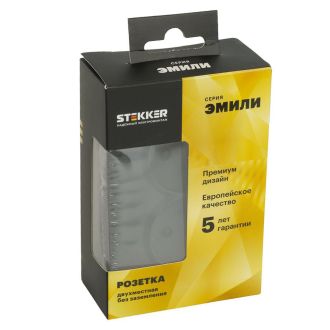 Розетка 2-местная с защитной шторкой, STEKKER, б/з, 250В, 16А, серия Эмили, RST16-5116-05, черный уголь, soft touch, 49851