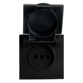 Розетка 1-местная с крышкой с защ. штор STEKKER, б/з, IP42, 250В, 16А, серия Эмили, RST16-5113-05, черный уголь, soft touch, STEKKER RST16-5113-05, 49852