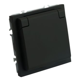 Розетка 1-местная с крышкой с защ. штор STEKKER, б/з, IP42, 250В, 16А, серия Эмили, RST16-5113-05, черный уголь, soft touch, STEKKER RST16-5113-05, 49852