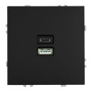 Розетка 2-местная USB + Type C (механизм), STEKKER, 250В, 20W, серия Эмили, RST10-5115-05, черный уголь, soft touch, 49853