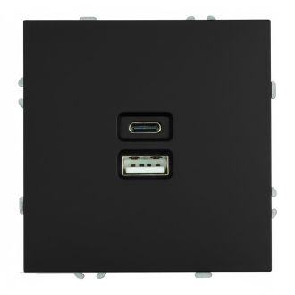 Розетка 2-местная USB + Type C (механизм), STEKKER, 250В, 20W, серия Эмили, RST10-5115-05, черный уголь, soft touch, 49853