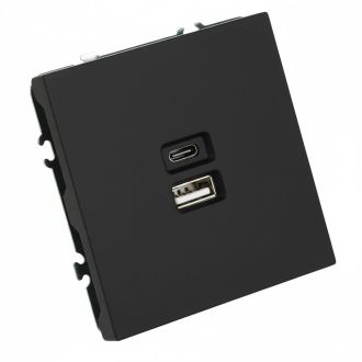 Розетка 2-местная USB + Type C (механизм), STEKKER, 250В, 20W, серия Эмили, RST10-5115-05, черный уголь, soft touch, 49853