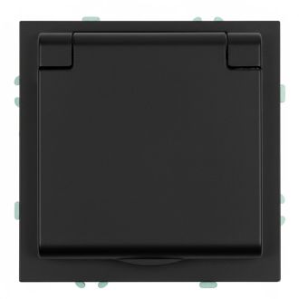 Розетка 1-местная с крышкой с защ. штор, STEKKER, с/з, IP42, 250В, 16А, серия Эмили, RST16-5112-05, черный уголь, soft touch, 49855