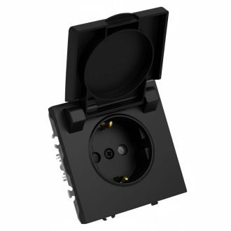 Розетка 1-местная с крышкой с защ. штор, STEKKER, с/з, IP42, 250В, 16А, серия Эмили, RST16-5112-05, черный уголь, soft touch, 49855