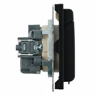 Розетка 1-местная с крышкой с защ. штор, STEKKER, с/з, IP42, 250В, 16А, серия Эмили, RST16-5112-05, черный уголь, soft touch, 49855