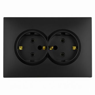 Розетка 2-местная с защитной шторкой STEKKER, с/з, 250В, 16А, серия Эмили, RST16-5114-05, черный уголь, soft touch, 49856