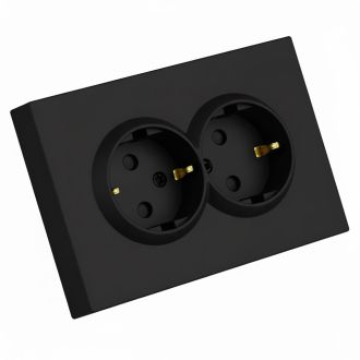 Розетка 2-местная с защитной шторкой STEKKER, с/з, 250В, 16А, серия Эмили, RST16-5114-05, черный уголь, soft touch, 49856