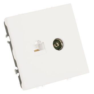 Розетка TV + компьютерная RJ-45 (механизм), STEKKER, серия Эмили, RST00-5106-01, белый фарфор, soft touch, 49872