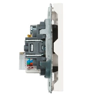 Розетка TV + компьютерная RJ-45 (механизм), STEKKER, серия Эмили, RST00-5106-01, белый фарфор, soft touch, 49872