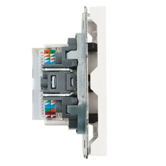 Розетка компьютерная 2-местная RJ-45 (механизм), STEKKER, серия Эмили, RST00-5111-01, белый фарфор, soft touch, 49874