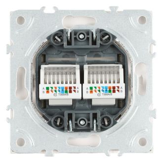 Розетка компьютерная 2-местная RJ-45 (механизм), STEKKER, серия Эмили, RST00-5111-01, белый фарфор, soft touch, 49874