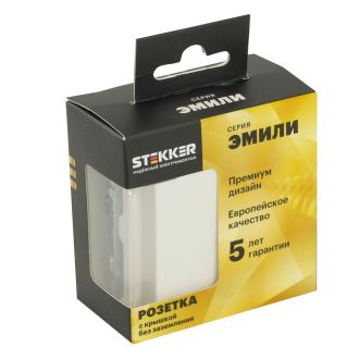 Розетка 1-местная с крышкой с защ. штор, STEKKER, б/з, IP42, 250В, 16А, серия Эмили, RST16-5113-01, белый фарфор, soft touch, 49878