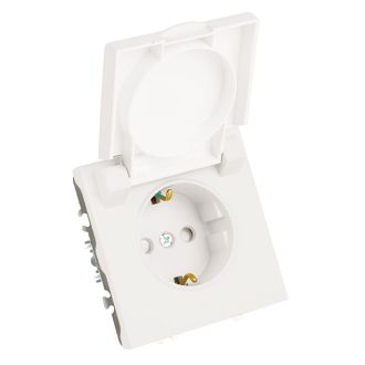 Розетка 1-местная с крышкой с защ. штор, STEKKER, с/з, IP42, 250В, 16А, серия Эмили, RST16-5112-01, белый фарфор, soft touch, 49881